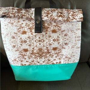 Stylish Brown Patterned lunch bag with Teal Accent